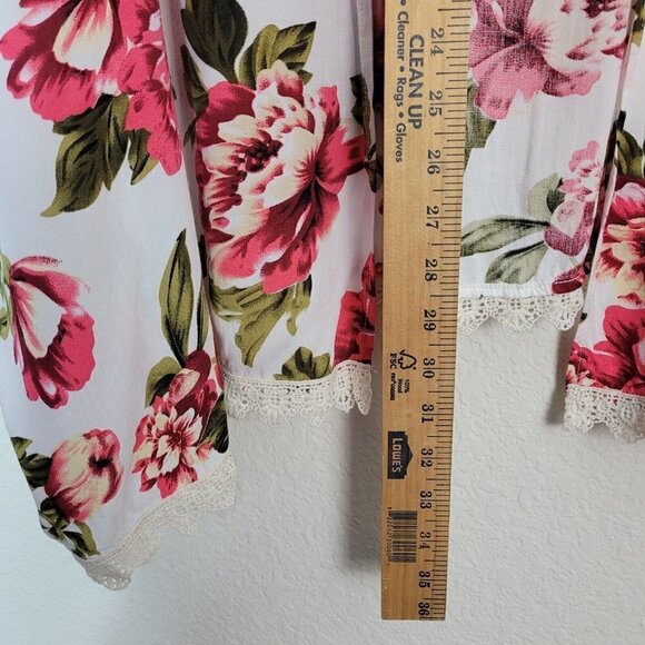 Umgee Floral Open Front Kimono Cardigan Crocheted Trim Feminine Cover Up Boxy - Picture 5 of 8